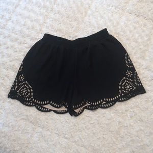 H.I.P Black Scalloped Laser Cut-Out Shorts
